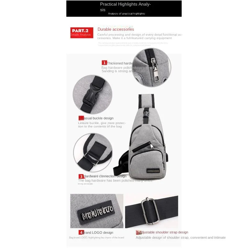 Chest Bag Men's One Shoulder Crossbody Bag Large Capacity Outdoor Sports Leisure Fashion Small Shoulder Bag Backpack Men's