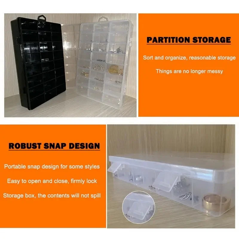 24 Grids Compartment Plastic Storage Box Jewelry Earring Box Bead Screw Container Home Storage Case Display Organizer Container