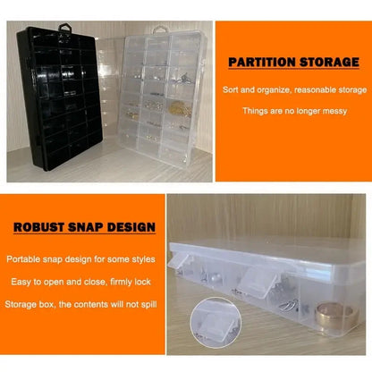 24 Grids Compartment Plastic Storage Box Jewelry Earring Box Bead Screw Container Home Storage Case Display Organizer Container