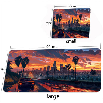 Game G-GTA-6 Mouse Pad Sunset Landscape Large Game Table Mats XXL Rubber Anti-slip HD Gaming Keyboard Mousepads Long Desk Mat