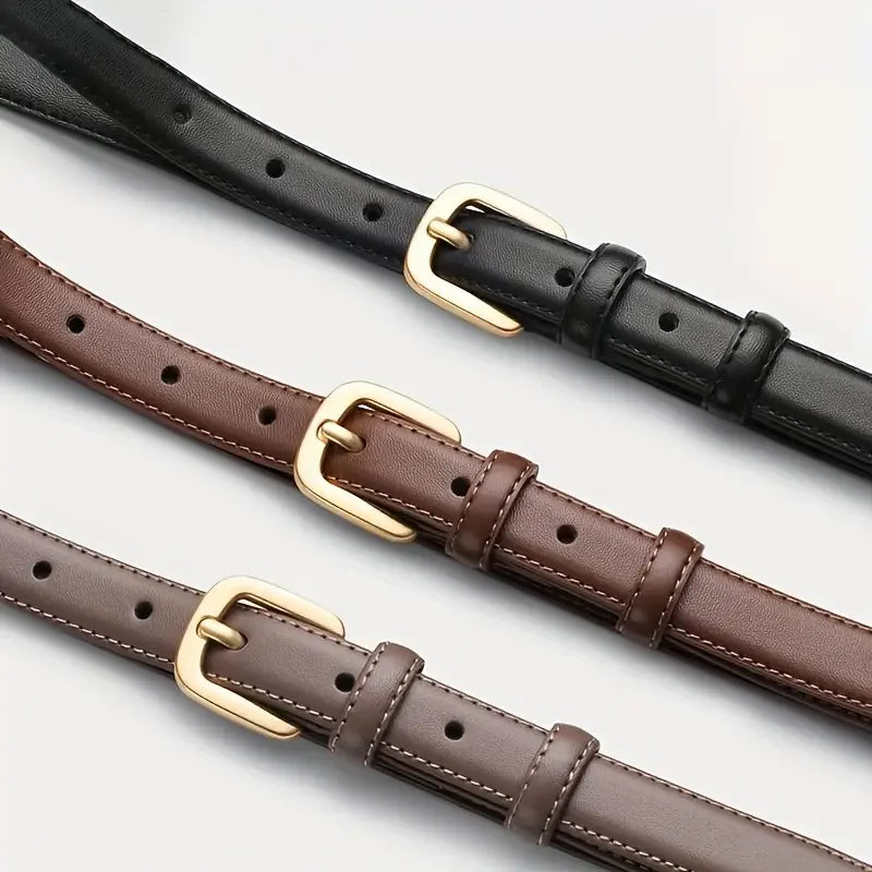 Ladies' slim fit waist belt - PU leather solid color gold buckle, suitable for skirts and pants, suitable for daily leisure, wed