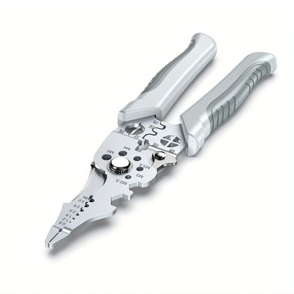 Ergonomic Grip Stainless Steel Electric Plier 8.5" Multi-purpose Wire Stripping Cutting Crimping Hand Tool