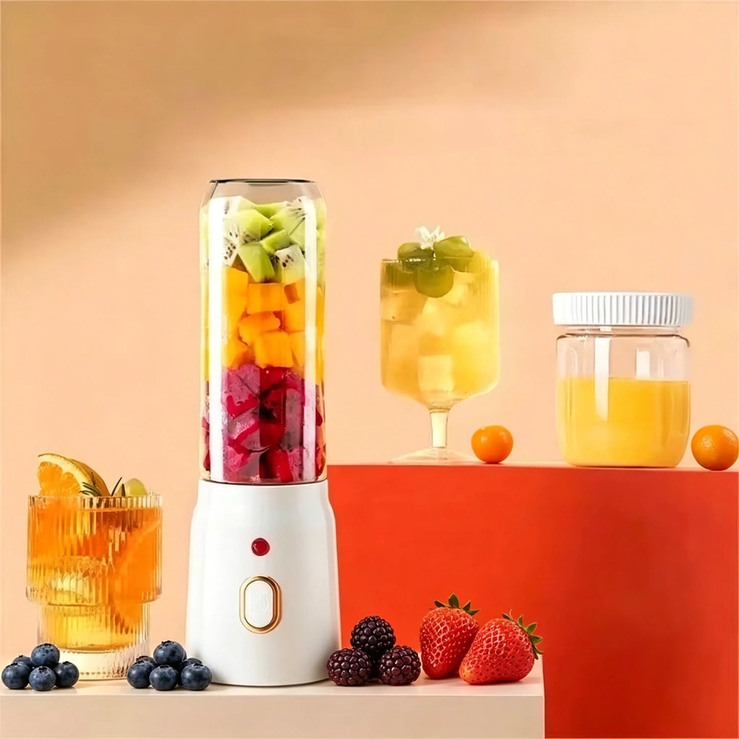 Portable USB Rechargeable Juicer 450ml 2 Cups Wireless Blender with Sports Lid, Mini Mixer for Juice Smoothie Shakes Home Use