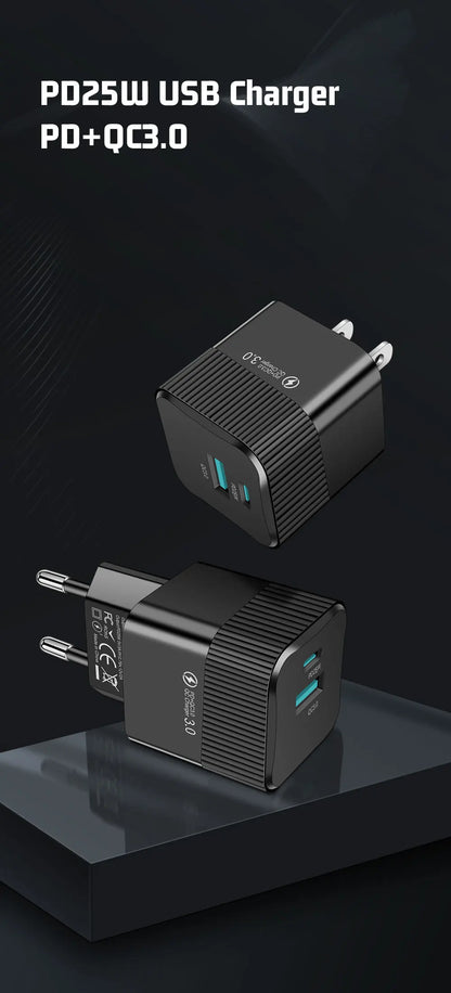 2 Ports PD 25W USB C Fast Charger KR EU  Mini Travel Plug Phone Fast Charging Adapter for iPhone 15 Pro Max Oneplus