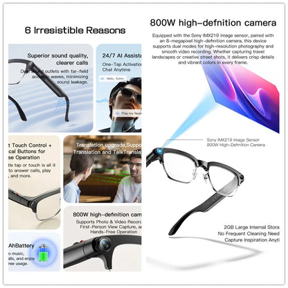 2026 New 8MP Ultra-Wide HD Camera Smart Glasses Video Record 4GB AI Photo Recognition BT Call Translation Voice Smart Glasses