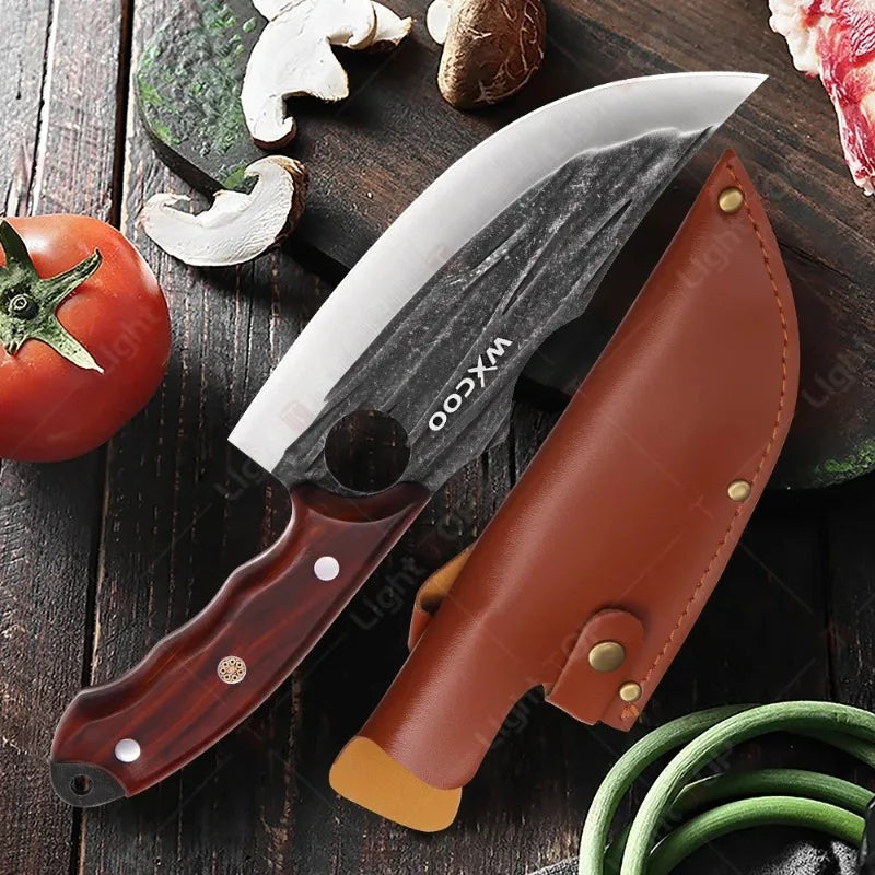 WXCOO Forged Butcher Knife Fish Boning Knife DIY Kitchen Stainless Steel Fruit Slicing Vegetable Chef Wooden Handle BBQ Cooking
