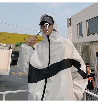Summer Camping Thin Jacket Men Fashion Color Block Sun Protection Clothing Fishing Hunting Clothes Quick Dry Skin Windbreaker