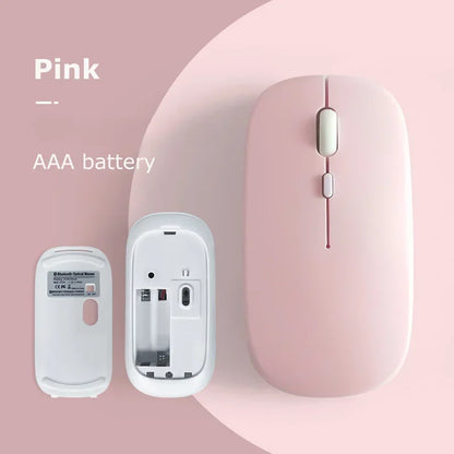 Battery-Powered Wireless Mouse Slim Bluetooth-compatible Computer Mice Portable Cordless Mouse for iPad Laptop Desktop Tablet