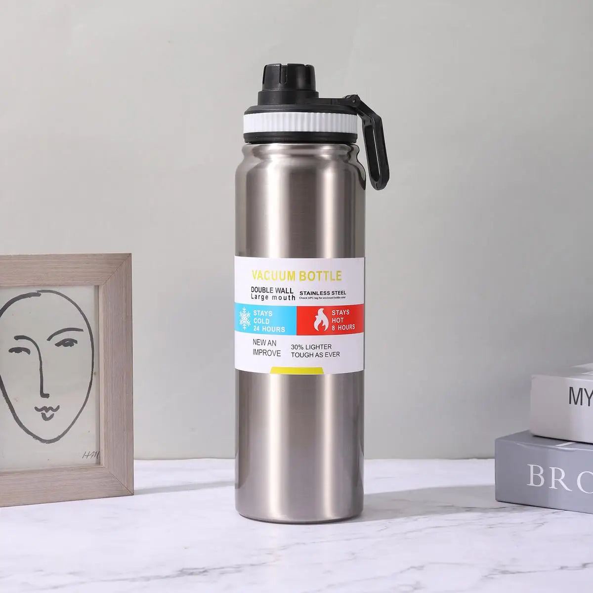 600/800/1000ML Sport Vacuum Flask Stainless Steel Thermal Water Bottle Car Insulated Cup Keeps Cold and Heat Travel Thermal Mug