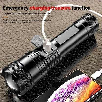 Super Bright LED Flashlight Type-C Rechargeable Long Range Tactical Torch Outdoor Waterproof Emergency Camping Fishing Lantern