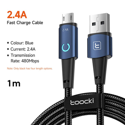 Toocki Micro USB Cable for Samsung S10 2.4A Fast Charging Quick Charge Micro Cable for Fan Headphone LED Phone Charger Data Cord