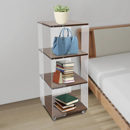 3-layer Rotating Acrylic Bookshelf with Wheels,Standing Small Corner Bookcase for Home Study Office