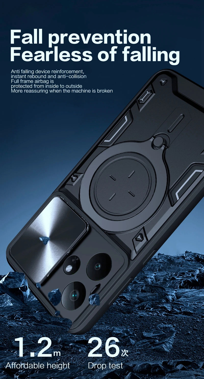 For Realme GT7 5G Case Armor Slide Camera Lens Protect Back Cover For OPPO Realme GT7 GT 7 RealmeGT7 Magnetic Holder Ring Funda