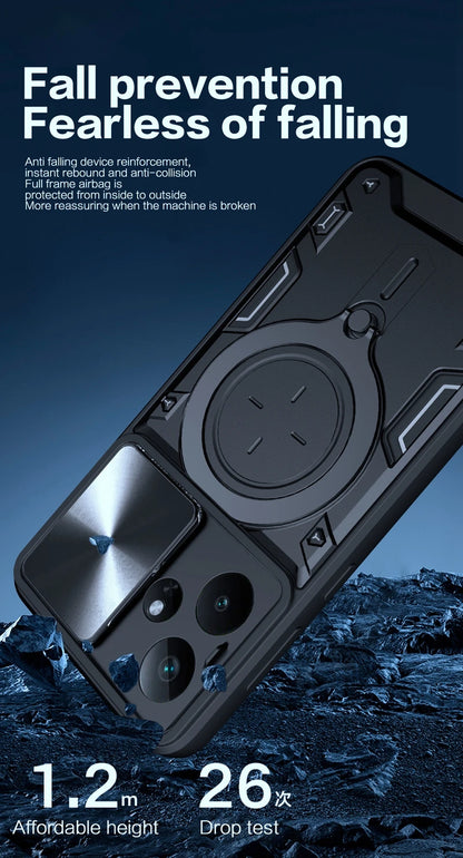 For Realme GT7 5G Case Armor Slide Camera Lens Protect Back Cover For OPPO Realme GT7 GT 7 RealmeGT7 Magnetic Holder Ring Funda