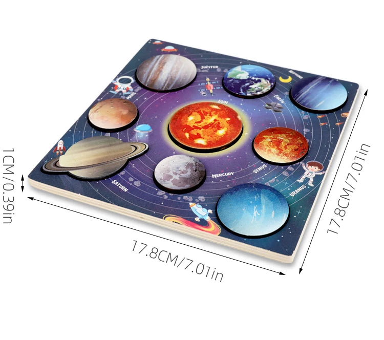 Solar System Puzzle for Kids  Wooden Cognitive Board  Early Learning Space Toys  Montessori Astronomy Toy  Safe Non-Toxic Puzzle