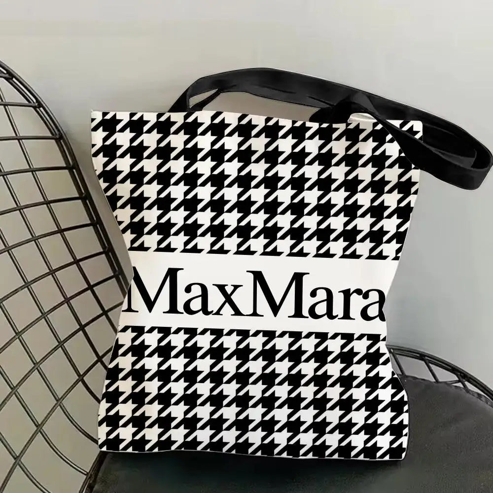 M-Max MaraS Brand Storage Bags Canvas Tote Bag Double-Sided Print Lightweight Shoulder Shopping Handbag for Daily Use