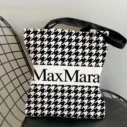 M-Max MaraS Brand Storage Bags Canvas Tote Bag Double-Sided Print Lightweight Shoulder Shopping Handbag for Daily Use