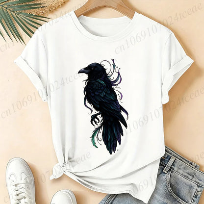 T-Shirt Gothic Cow Print Design Women'S Summer Casual Short Sleeve Aesthetic Clothes Dark Academia Streetwear Summer Top Tee﻿s