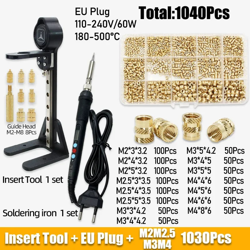 Heat Set Inserts Tool M2 M3 M4 M5 Brass Threaded Insert Nut Digital Soldering Iron for 3D Printing Plastic PCB Welding Press Nut