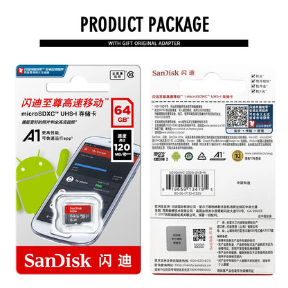 SanDisk 100% Original Memory Card 128GB 64GB 32GB A1 Micro SD Card Class 10 UHS-1 TF Flash Card for Samrtphone/PC