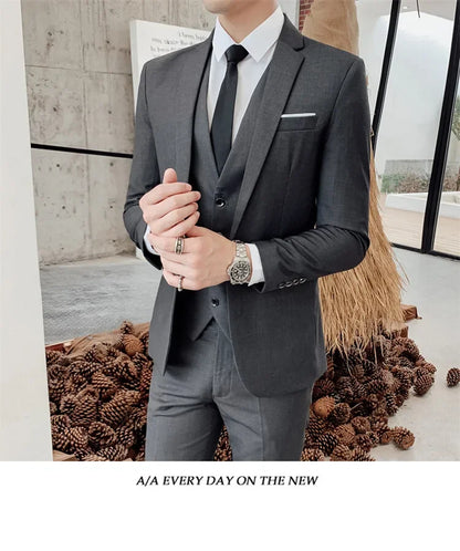 S-7XL Suit (Blazer+ Vest + Trousers) Men's Fashionable Gentleman Business Banquet Korean-style Formal Dress Casual Wedding Suit