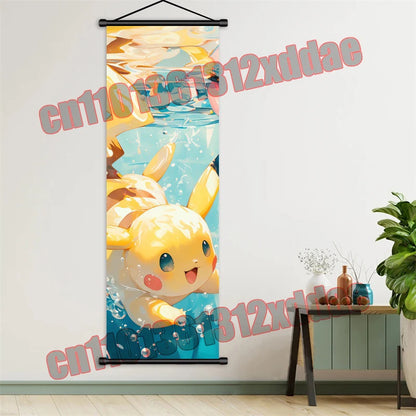 Pokemon Anime, Bulbasaur, Charizard, Eevee, Pikachu, Print Art White Canvas Scroll Painting Modern Room Decor Wall Art Painting