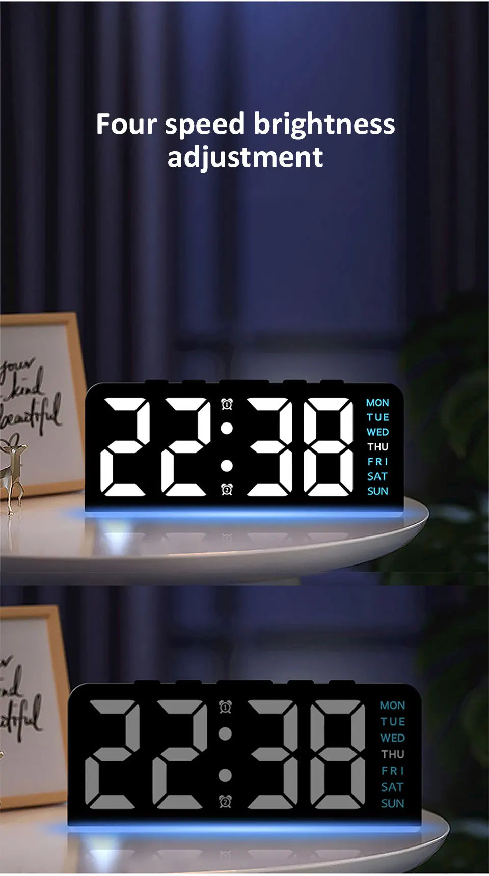 1 PCS Digital LED Alarm Clock With Date Display Dual Alarms Snooze Function Night Light 12H 24H Mode For Bedroom Desk Table