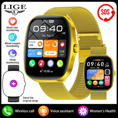 LIGE Originalny Smartwatch Mężczyźni Kobiety Połączenia Bluetooth Zegarek Pulsometr Wodoodporny Smartwatch Zdrowie Dla Androida IOS