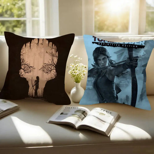 Lara Croft Tomb Raider game Double-sided Printed pillow cover Short plush Suitable living room bedrooms sofa throw cushion cover