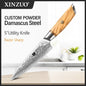 XINZUO 1-8pcs Kitchen Knife Set 73 Layers Custom Damascus Steel 15°±1 Per Side Steel Blade with Olive Wood Handle