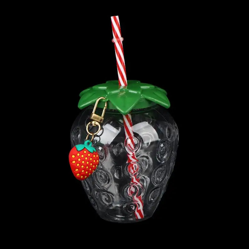 ✔Strawberry Shaped Plastic Cup With Straw Cute Water Bottle Portable Drinking Cup Beverage Cups For Summer Party Home Use