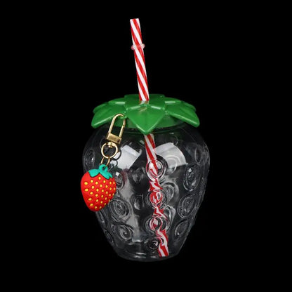 ✔Strawberry Shaped Plastic Cup With Straw Cute Water Bottle Portable Drinking Cup Beverage Cups For Summer Party Home Use