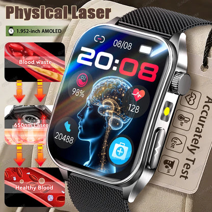 2026New Laser Therapy Care SmartWatch ECG Health Monitor Blood Lipids Uric Acid Heart Rate Tracking Fitness Smartwatch Men Women