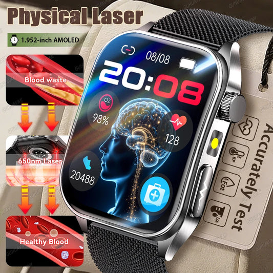 2026New Laser Therapy Care SmartWatch ECG Health Monitor Blood Lipids Uric Acid Heart Rate Tracking Fitness Smartwatch Men Women