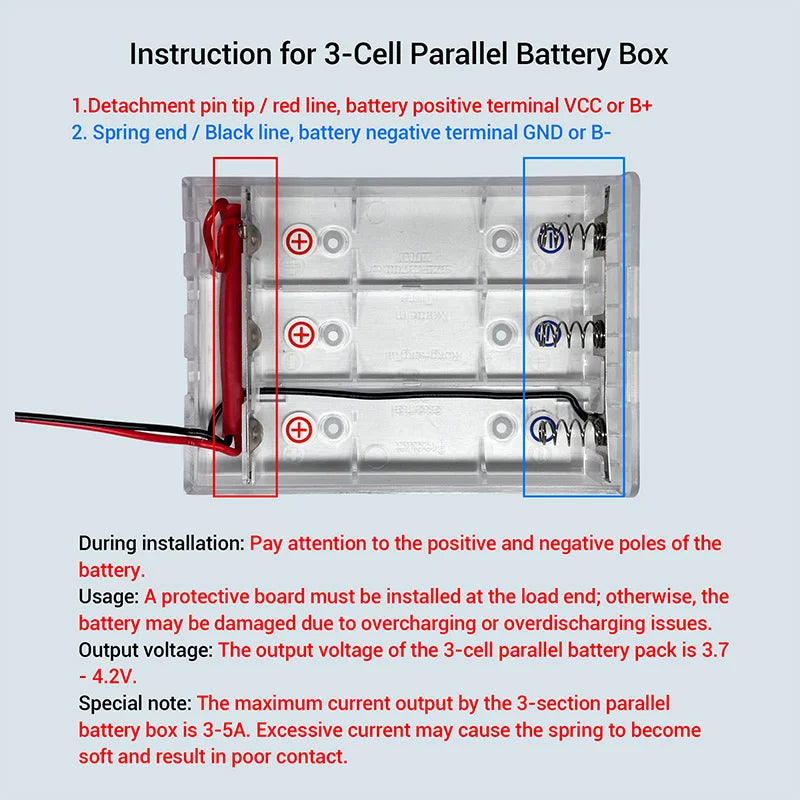 18650/21700 Battery Holder Battery Box 3 Slot Batteries Series/Parallel Connection/With Switch/with protective board