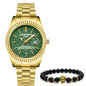Luxury men's steel band watch calendar embossed atmosphere trend gold business quartz watch 2-piece set lion bracelet watch