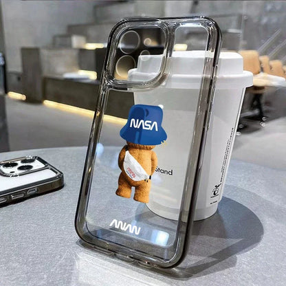 Funny Cartoon Bear Phone Case for iPhone 17 16 15 14 13 12 11 Pro Max Mini SE 7 8 Plus Luxury Shockproof Transparent Soft Cover