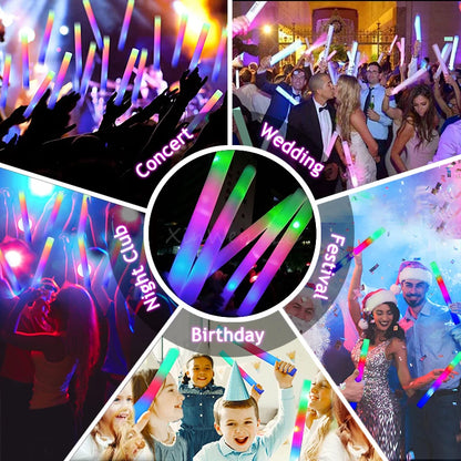 30/40/60/80/100/120Pcs RGB LED Glow Bulk Party Supplies Colorful Glow Sticks Foam Stick Cheer Tube Dark Light Birthday Wedding