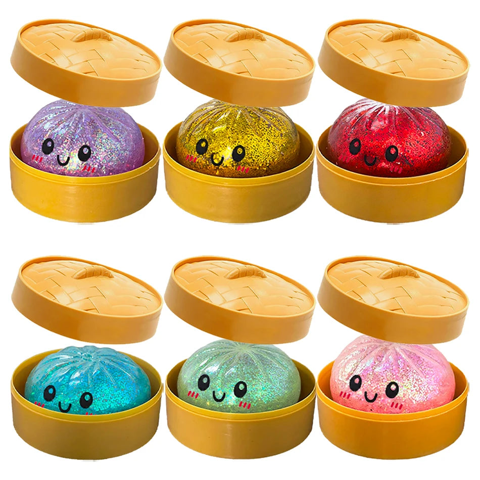 Giant Dumpling Squishies Bun Toy, Slow Rising Glitter Dumpling Stress Ball, Stress Relief Fidget Toy for Home Office toys
