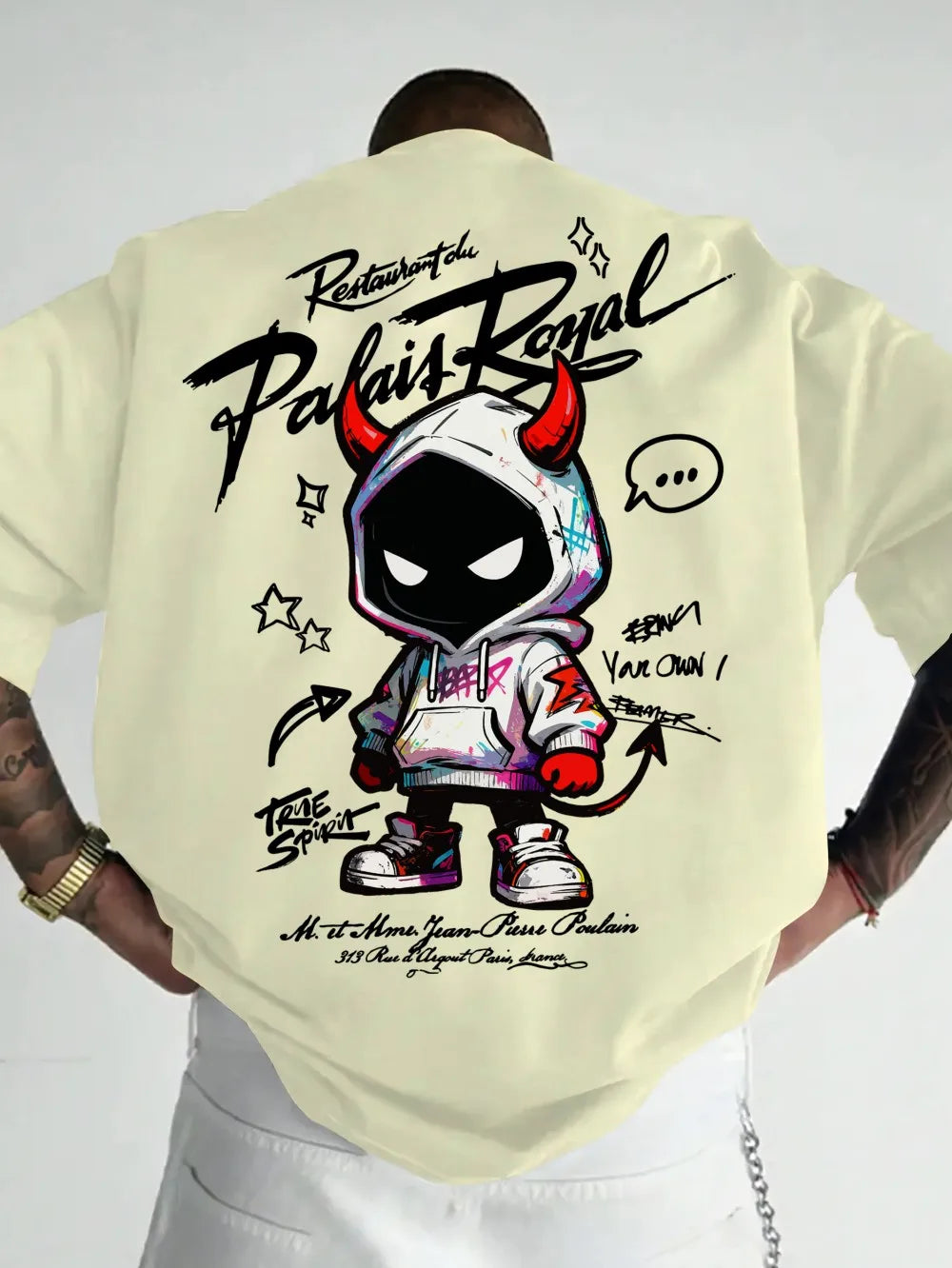 American men's summer personalized small devil letter print comfortable and breathable round neck T-shirt outdoor street top