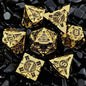 7 Pcs Cosplay D4-D20 DND Brass Gold Polyhedral Sharp Edge Casino Dice Rpg Table Board Game Tray Gem Stone Dragon Metal Steel Set