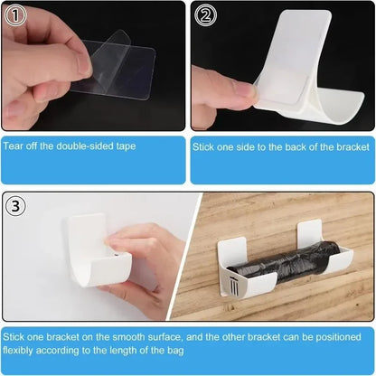 Wall Mounted Trash Bag Holder Plastic Waste Bag Dispenser Rack Self-adhesive Storage Shelf Holder For Kitchen Bathroom Organizer