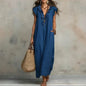 2026 Summer Women Boho Cotton Linen Maxi Dress Solid Color Ruffle V Neck Sleeveless Loose Long Dresses With Pockets Casual Beach