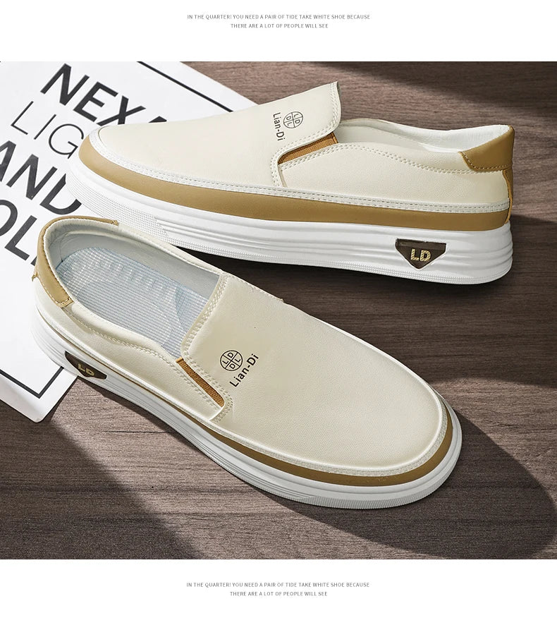 Men's Loafers for Spring, Large Size, Round-Toe Men's Moccasins, Slip-On Casual Shoes, Simple and Lightweight