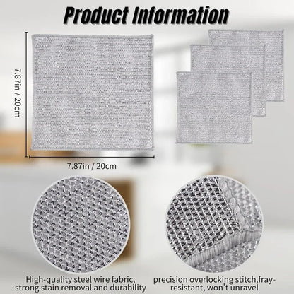 5-30 PCS Magic Dishcloth Silver Wire Cleaning Kitchen Cloth Thickened Microfiber Wash Towel Built-in Sponge Steel Wire Ball Rag