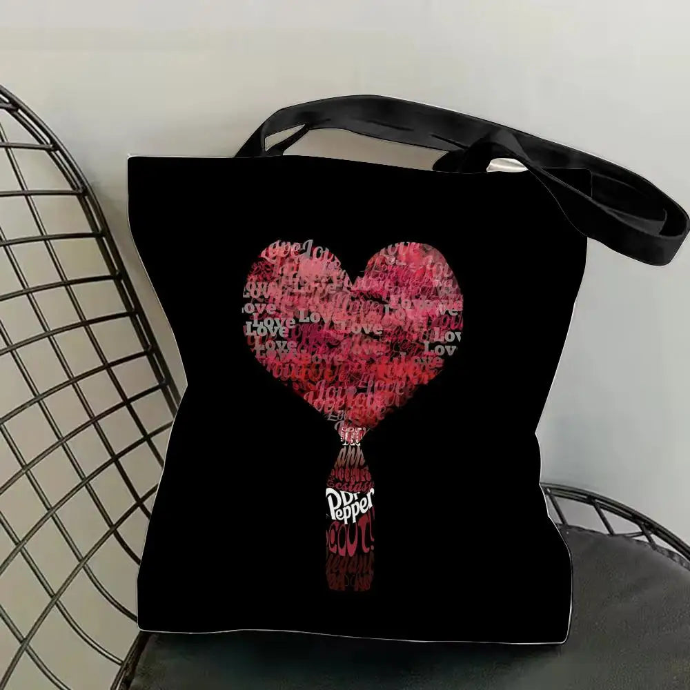 Classic Red Drink D-Dr P-PePper Storage Bags Canvas Double-Sided Print Fashion Shoulder Tote Shopping Bag Gift Eco Handbags