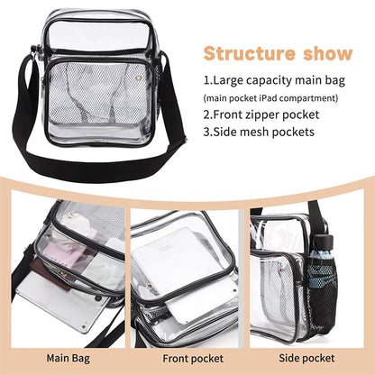 TINYAT Women Lightweight Mesh Strap Waterproof Transparent pvc Bags Put Lost Headphone Jack Umbrella Cell Phone 9.7 inch iPad