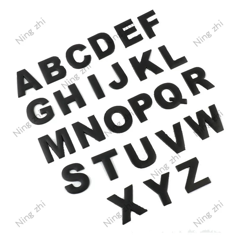 1PC Matte Black 3D Auto Metal Letter Emblem DIY Digital Alphabet Car Sticker Exterior High-About 25mm Accessory