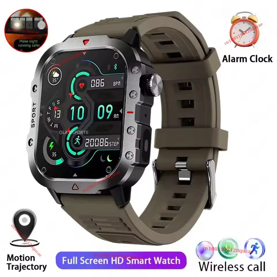 2026 New Military Smart Watch Men IP67 3ATM Outdoor Sports Fitness Tracker Blood Pressure Health Monitor BT Calls GPS Smartwatch