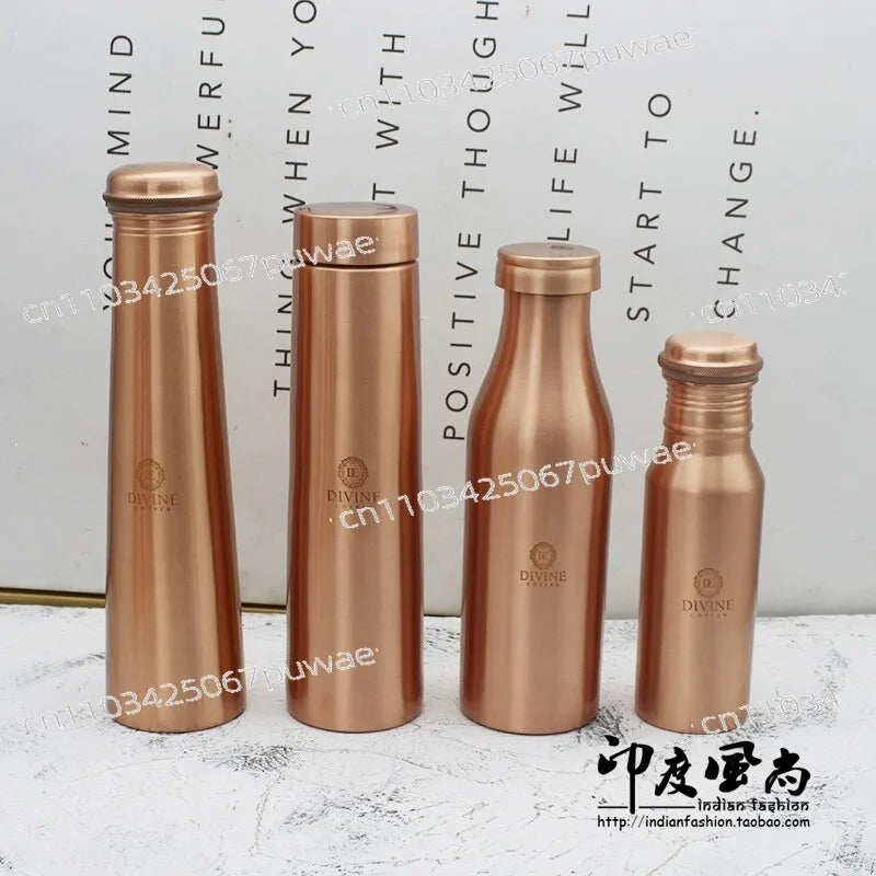 Pure Copper Handmade Water Bottle Metal Canteen Vessel for Yoga Outdoor Sports